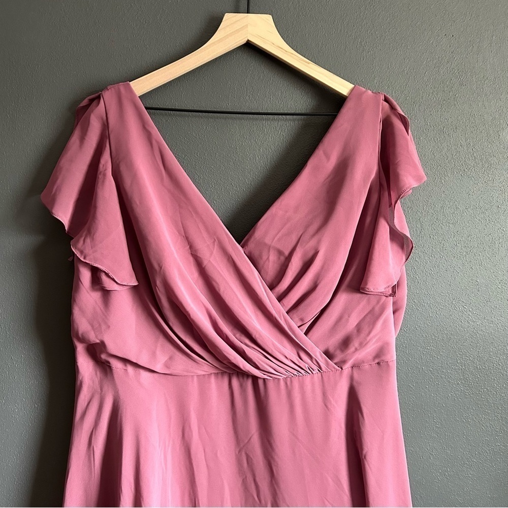 David's Bridal Mauve Flutter Sleeve Bridesmaid Dress - Picture 3 of 12